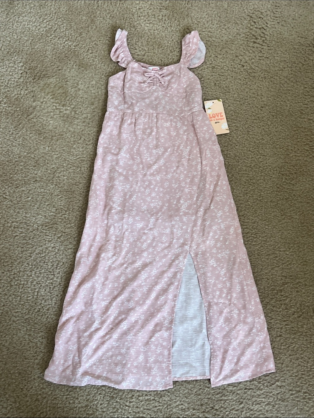Love on a Hanger- Girls Blush Pink Floral Maxi Dress with Flutter Straps
